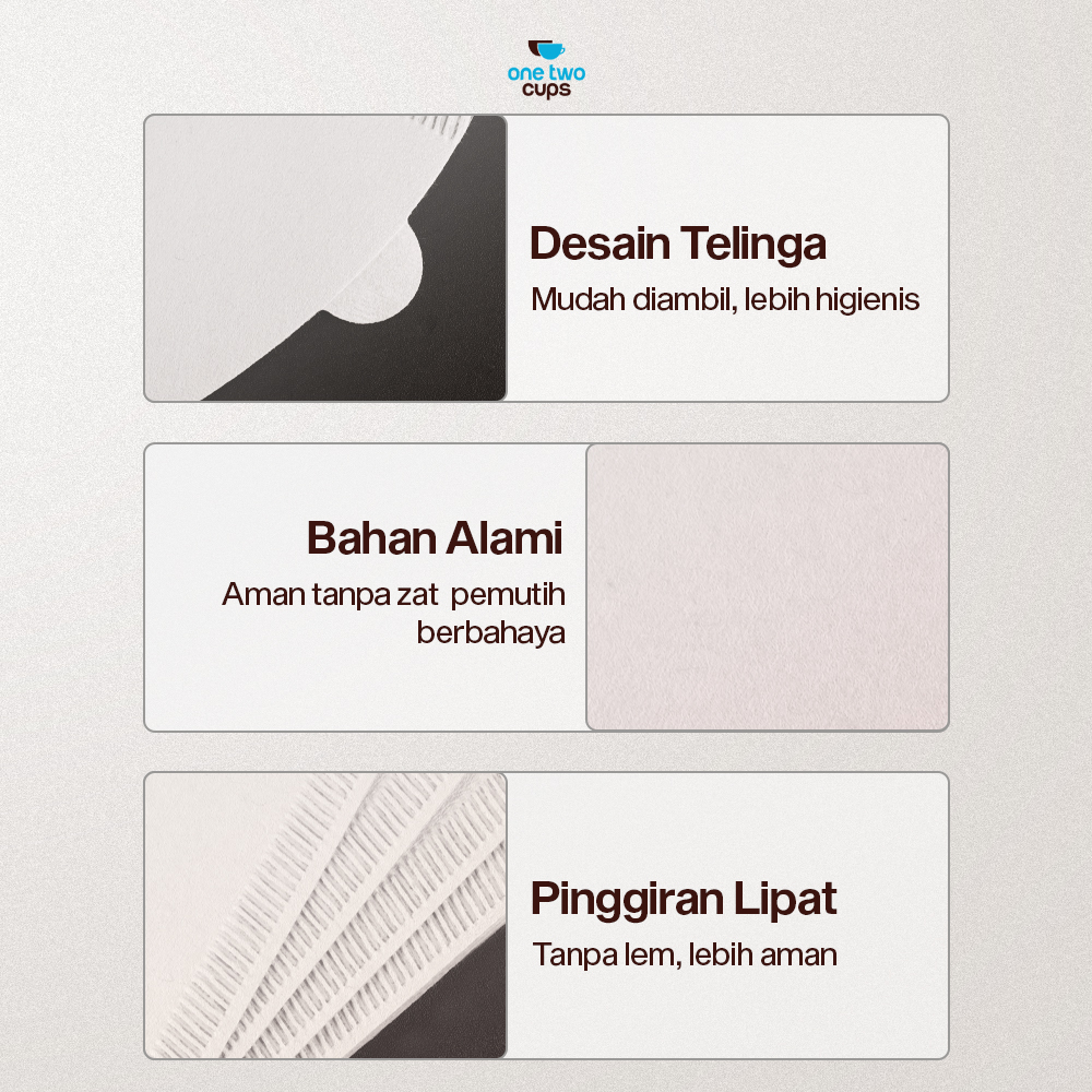 One Two Cups Kertas Saringan Kopi Filter Paper V60 2-4 Cups 100 PCS - U102 Gambar produk One Two Cups Kertas Saringan Kopi Filter Paper V60 2-4 Cups 100 PCS - U102