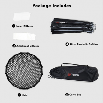 Gambar produk TOLIFO Softbox Parabolik Octagonal Honeycomb Quick Released 90cm - TL90