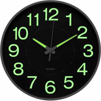 TaffHOME Jam Dinding Bulat Quartz Luminous Glow in The Dark 30cm