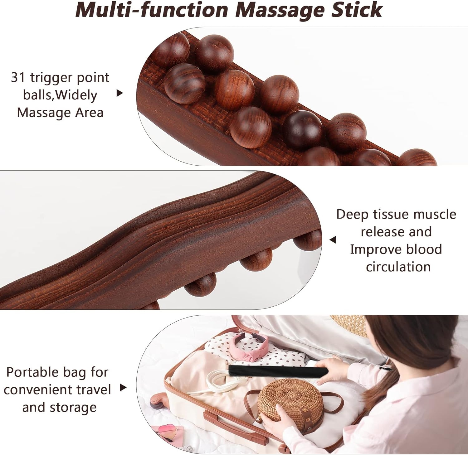Gambar produk UOEO Alat Pijat Kayu Tongkat Massage Exercise Stick 31 Beads - U-31