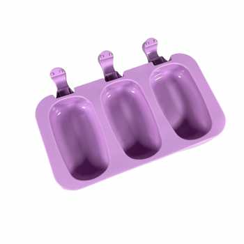 Gambar produk SJ Cetakan Es Krim 3 Hole Silicone Mold Dessert with 50 Popsicle Stick Oval - JSC8004