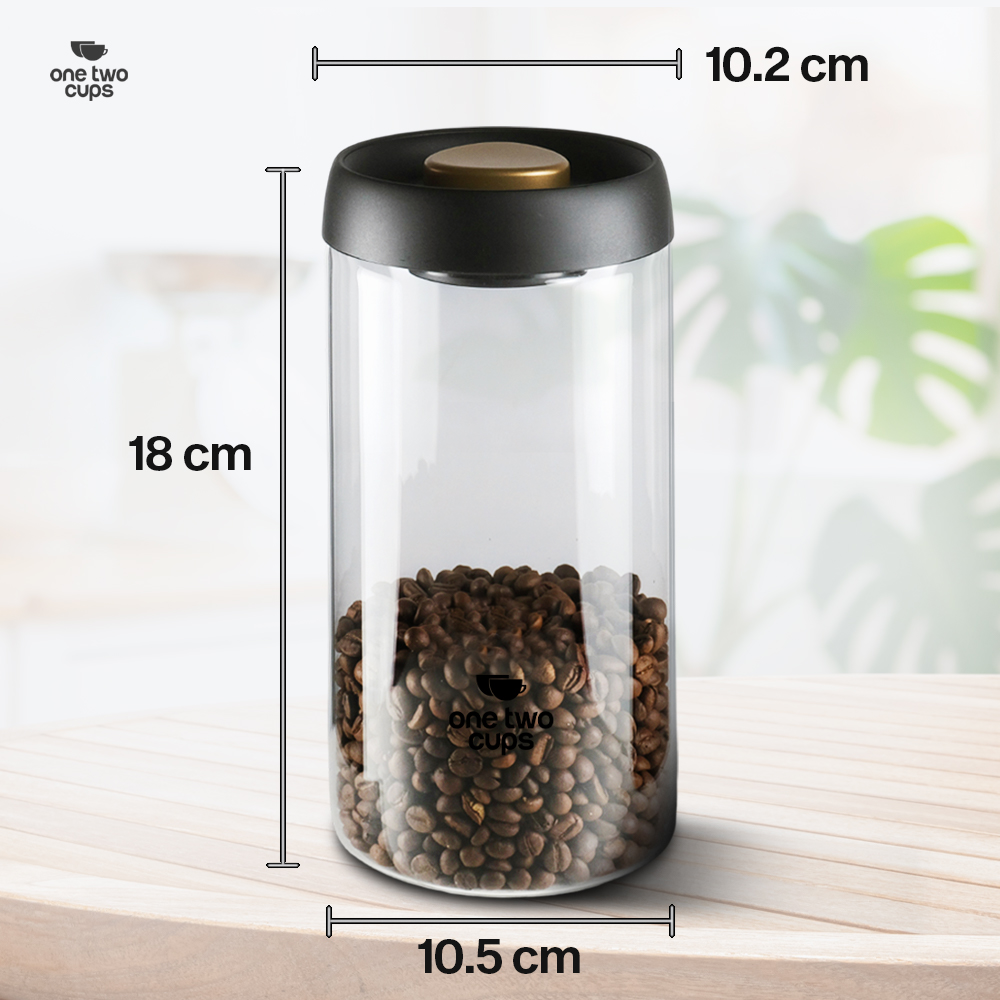 Gambar produk One Two Cups Toples Kaca Penyimpanan Biji Kopi Vacuum Sealed Lid 1.2L - SE41