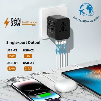 Gambar produk YuHome Universal Travel Adaptor Multi Port Type C UK EU USA GaN 35W - YH390