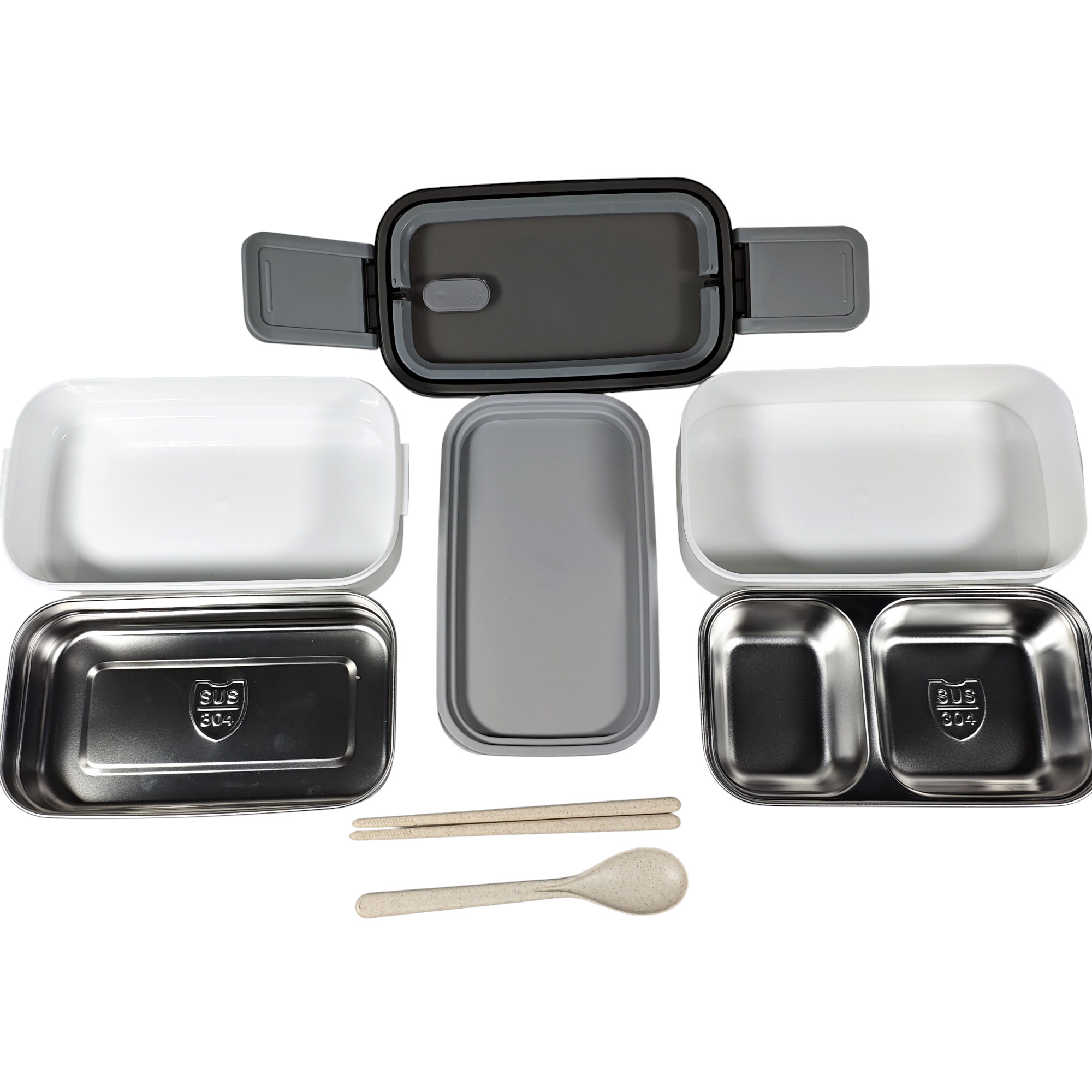 Gambar produk TaffHOME Kotak Makan Lunch Box Stainless Steel Double Layer 1.4L Grid 4 - J274