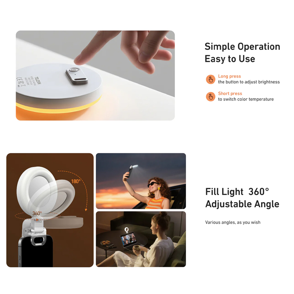 Gambar produk TELESIN Lampu Ring Light LED 3in1 Color Clip Mirror 300mAh 3.6W - P5-BGD-04