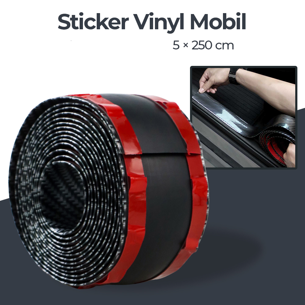 Gambar produk Stiker Vinyl Mobil Carbon Fiber Rubber Strip Bumper Guard 5x250cm - C38404