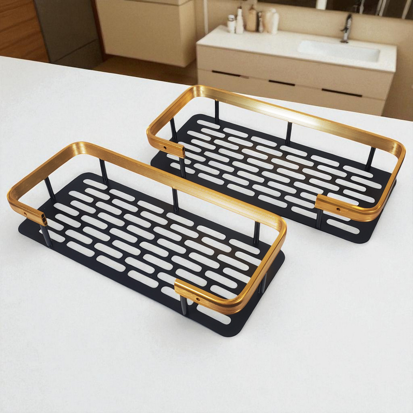Gambar produk PEISI Rak Gantung Kamar Mandi Bathroom Organizer Rack Aluminium 2 PCS - SH242