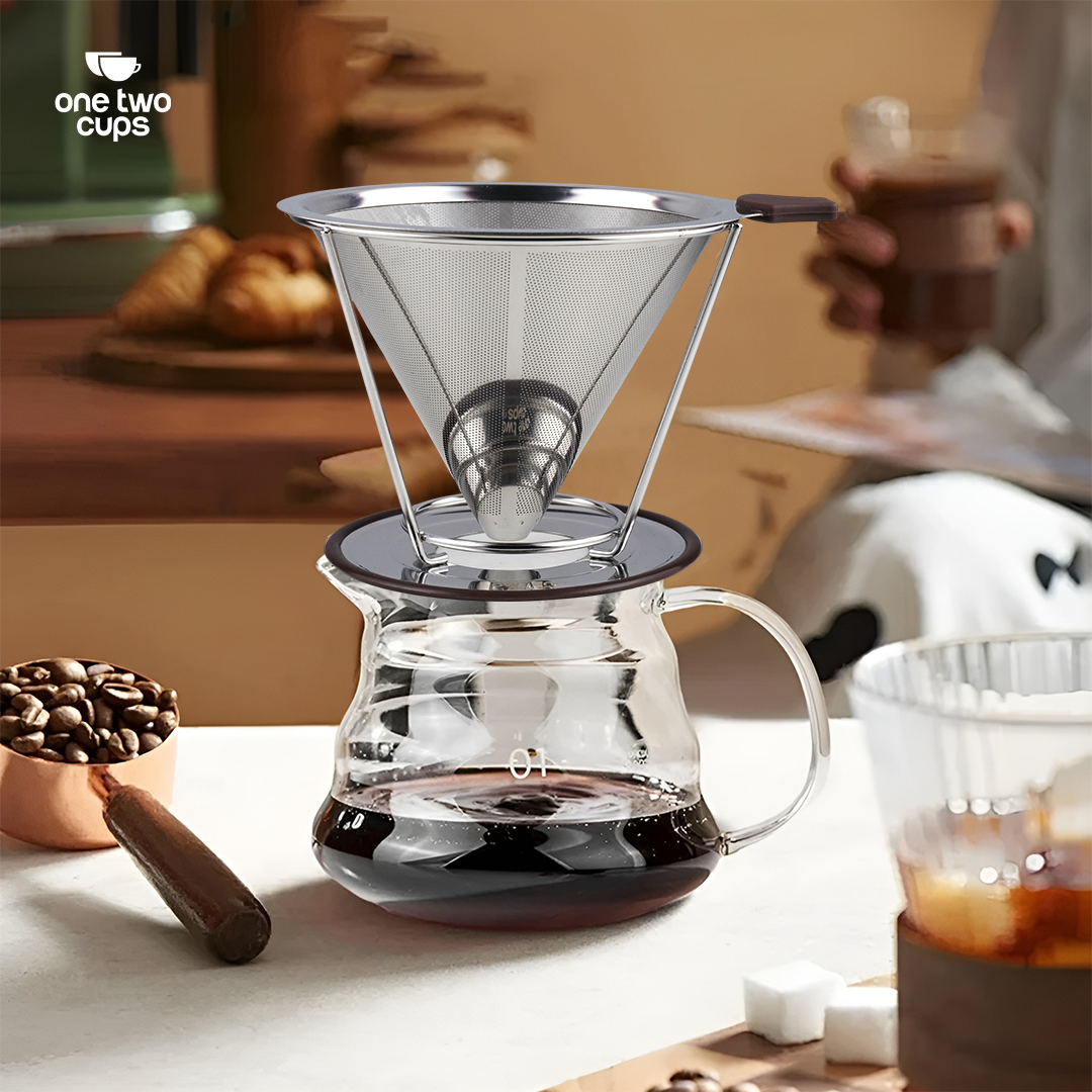 One Two Cups Saringan Kopi Stainless Steel 304 Filter V60 Large - F-412 Gambar produk One Two Cups Saringan Kopi Stainless Steel 304 Filter V60 Large - F-412