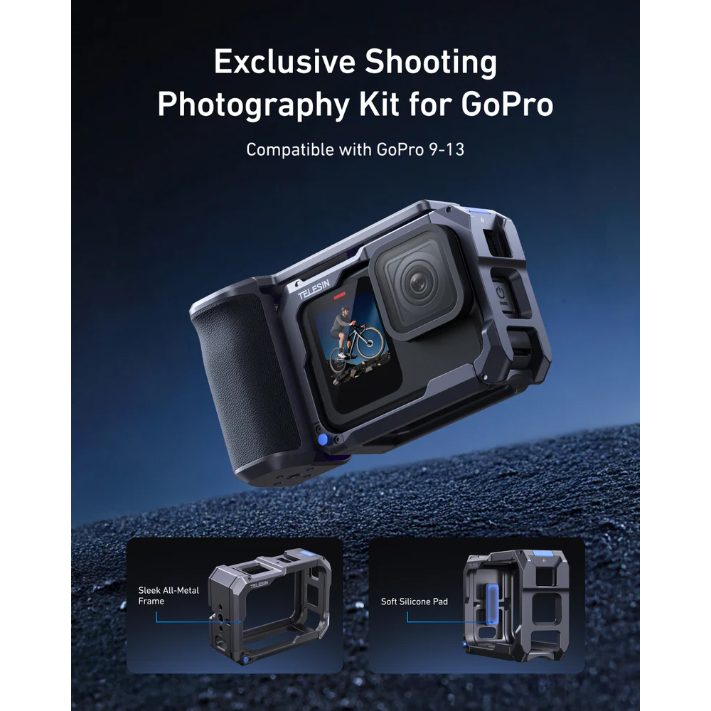 Gambar produk TELESIN Handle Grip Action Camera GoPro 9 to 13 with Aluminium Cage - S6-FMS-26-TGP