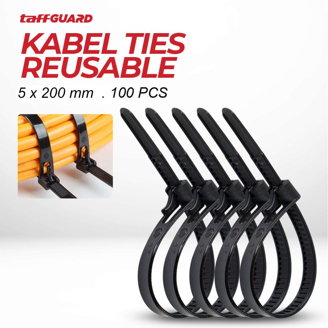 Gambar produk TaffGUARD Kabel Ties Plastic Zip Cable Organizer Reusable 100 PCS 5x200mm - Z815