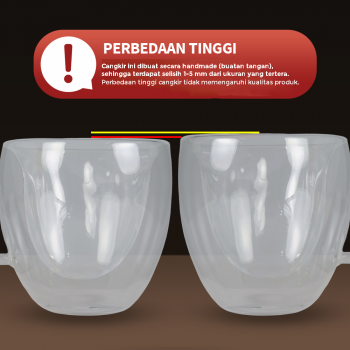 Gambar produk One Two Cups Cangkir Kopi Kaca Tahan Panas Double Wall Love Cup 140ml - CV2103l