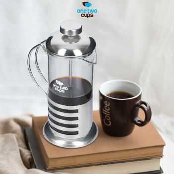 Gambar produk One Two Cups French Press Coffee Maker Pot Plunger Borosilicate 350ml Stripe - KG72I