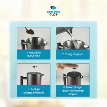 Gambar produk One Two Cups French Press Coffee Maker Pot Plunger Stainless Steel 350ml - FP1L