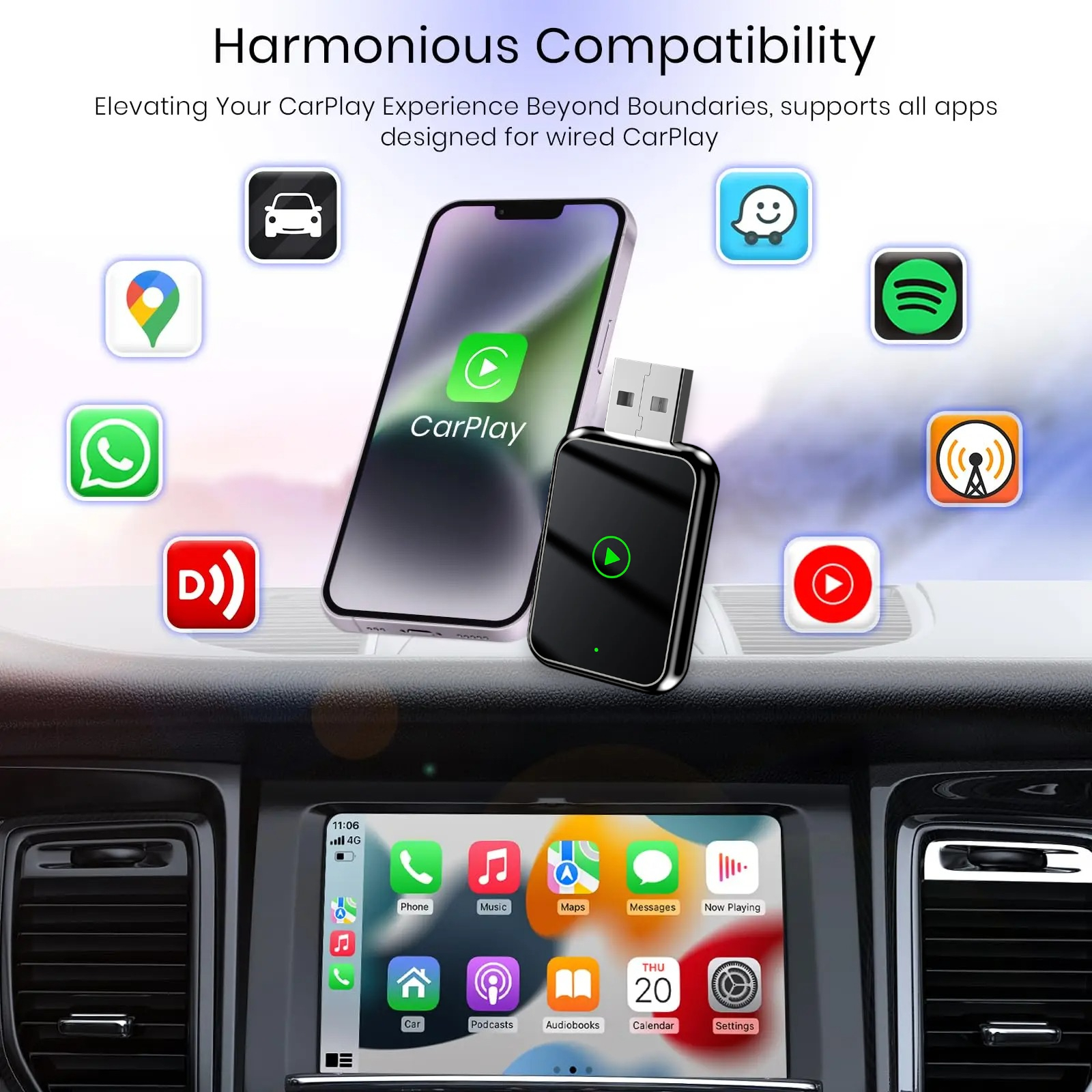 TiKUTKU Wireless Apple CarPlay Adapter USB Dongle Bluetooth 5.3 - OT101 Gambar produk TiKUTKU Wireless Apple CarPlay Adapter USB Dongle Bluetooth 5.3 - OT101