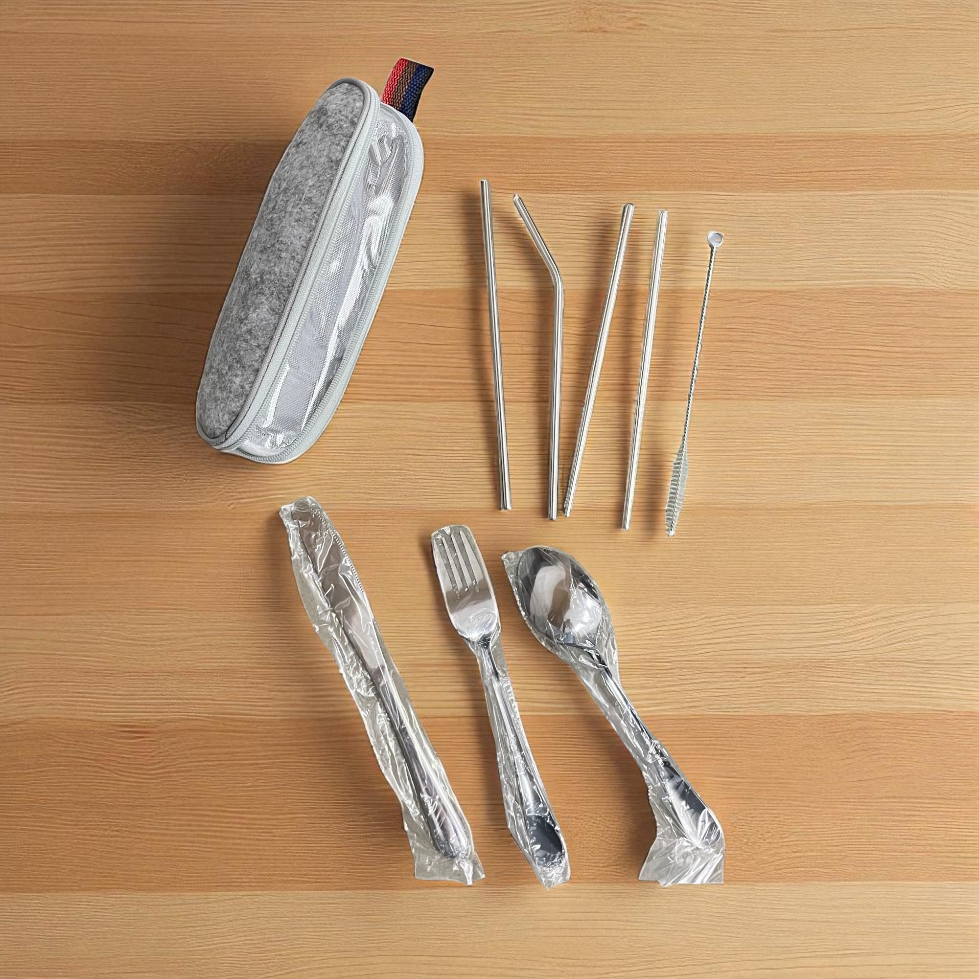 Gambar produk TaffHOME Set Alat Makan Sendok Garpu Pisau Sumpit Sedotan dengan Pouch - EA02300