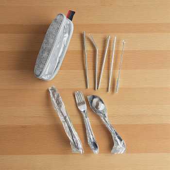 Gambar produk TaffHOME Set Alat Makan Sendok Garpu Pisau Sumpit Sedotan dengan Pouch - EA02300