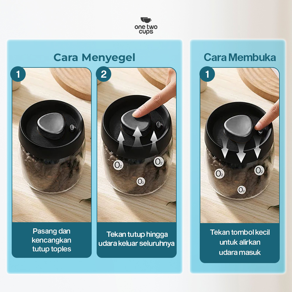 Gambar produk One Two Cups Toples Kaca Penyimpanan Biji Kopi Vacuum Sealed Lid 1.8L - SE41
