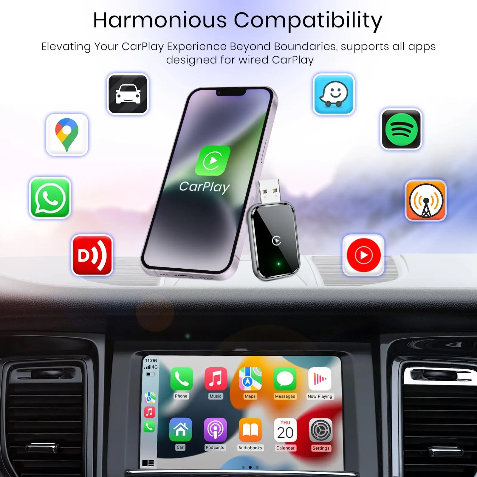 Gambar produk TiKUTKU Wireless Apple CarPlay Adapter USB Dongle Bluetooth 5.3 - OT101