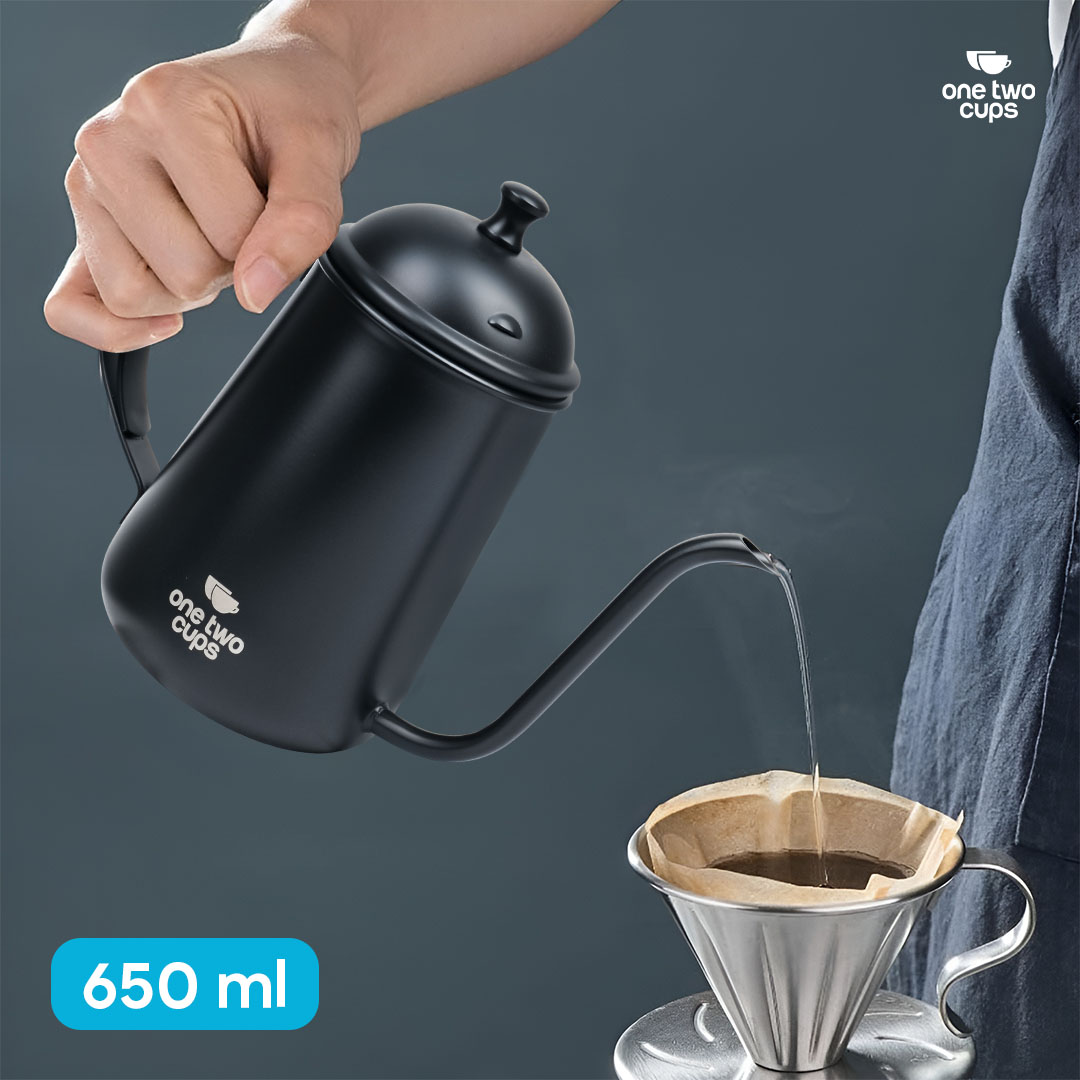 One Two Cups Teko Kopi Leher Angsa Pour Over Kettle Stainless Steel 650ml - HS4011 Gambar produk One Two Cups Teko Kopi Leher Angsa Pour Over Kettle Stainless Steel 650ml - HS4011