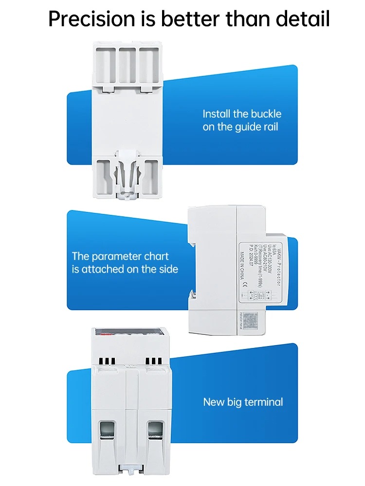 Gambar produk Gaqqee MCB Digital Din Rail Over Voltage Current Protector 63A 230V - A37T