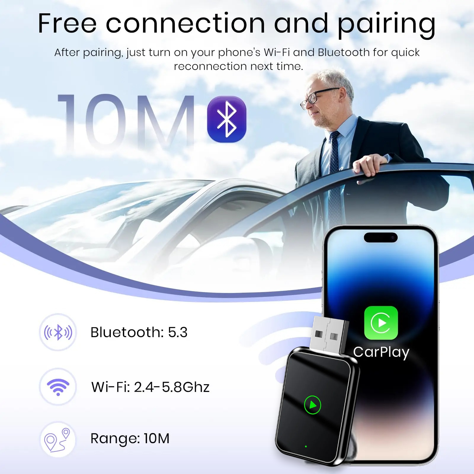 TiKUTKU Wireless Apple CarPlay Adapter USB Dongle Bluetooth 5.3 - OT101 Gambar produk TiKUTKU Wireless Apple CarPlay Adapter USB Dongle Bluetooth 5.3 - OT101