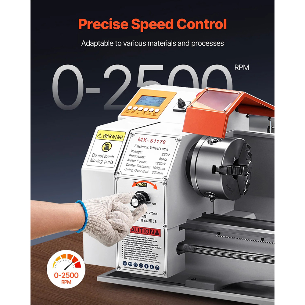 Gambar produk VEVOR Mesin Bubut Mini Lathe Beads Woodworking 2500RPM 1000mm 1250W - MX-S450