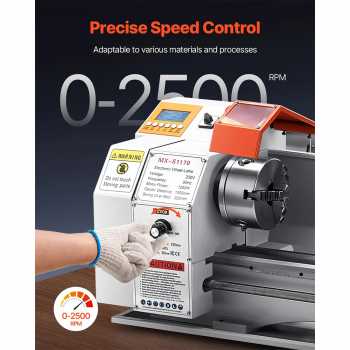 Gambar produk VEVOR Mesin Bubut Mini Lathe Beads Woodworking 2500RPM 1000mm 1250W - MX-S450