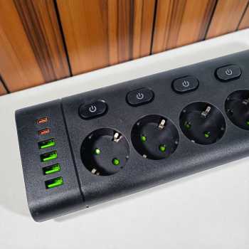 Gambar produk QIAOLIAN Stop Kontak 6 Lubang USB Type C EU Plug 10A 110-250V 2500W - QL-1110U