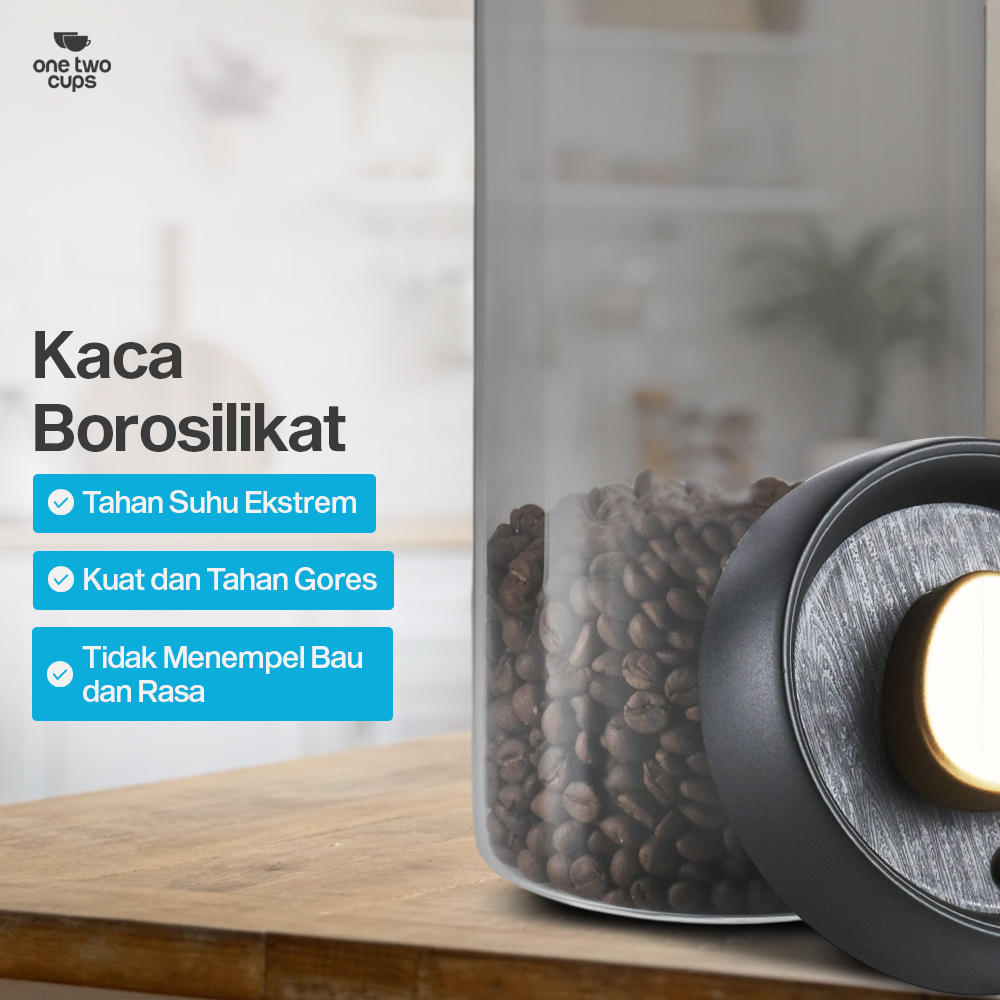 One Two Cups Toples Kaca Penyimpanan Biji Kopi Vacuum Sealed Lid 1.8L - SE41 Gambar produk One Two Cups Toples Kaca Penyimpanan Biji Kopi Vacuum Sealed Lid 1.8L - SE41
