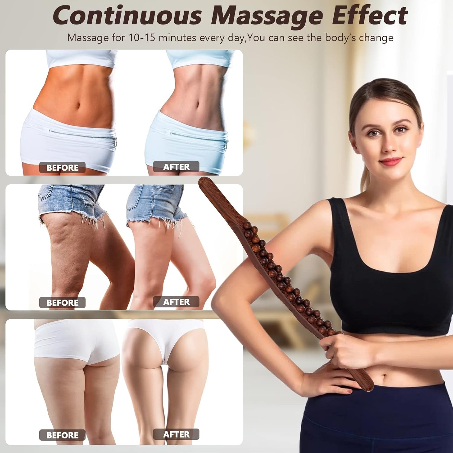Gambar produk UOEO Alat Pijat Kayu Tongkat Massage Exercise Stick 31 Beads - U-31