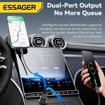 Gambar produk Essager Car Charger Mobil Fast Charging PD QC 3.0 2 Port 30W 12-24V - ECCPQ-SH03-P