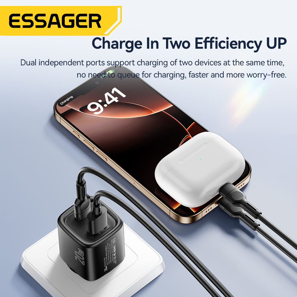 Gambar produk ESSAGER Kepala Charger Dual Port Fast Charging PD USB Type C 20W - ES-CD54