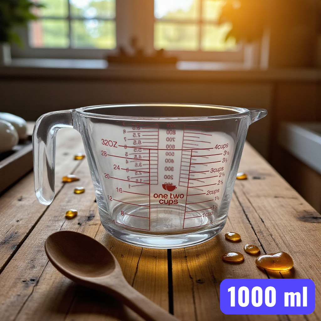 Gambar produk One Two Cups Gelas Ukur Takaran Kaca Microwave Heating Glass Cup 1000ml - GG-18