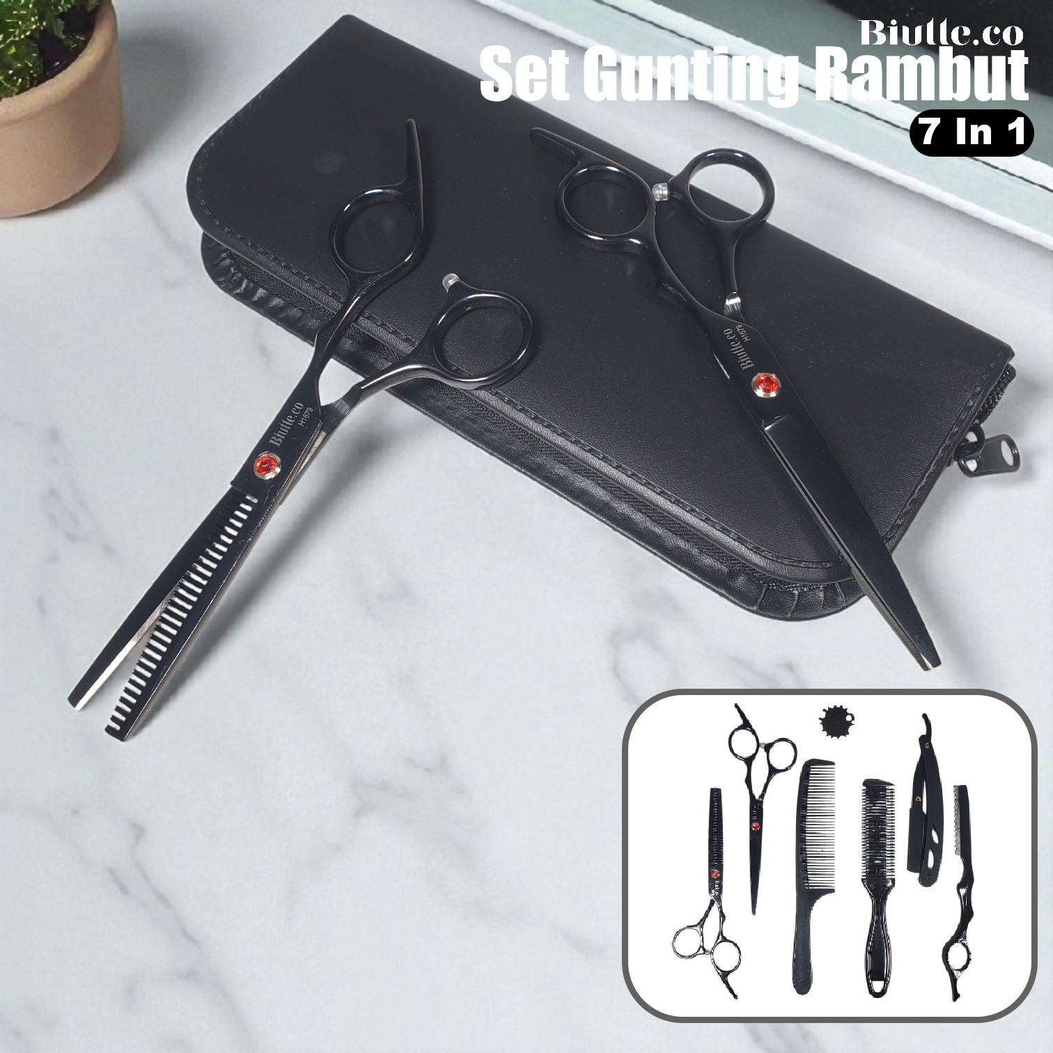 Gambar produk Biutte.co Set Gunting Rambut Salon 7in1 Buffing Stainless Steel 4Cr13 - HI679