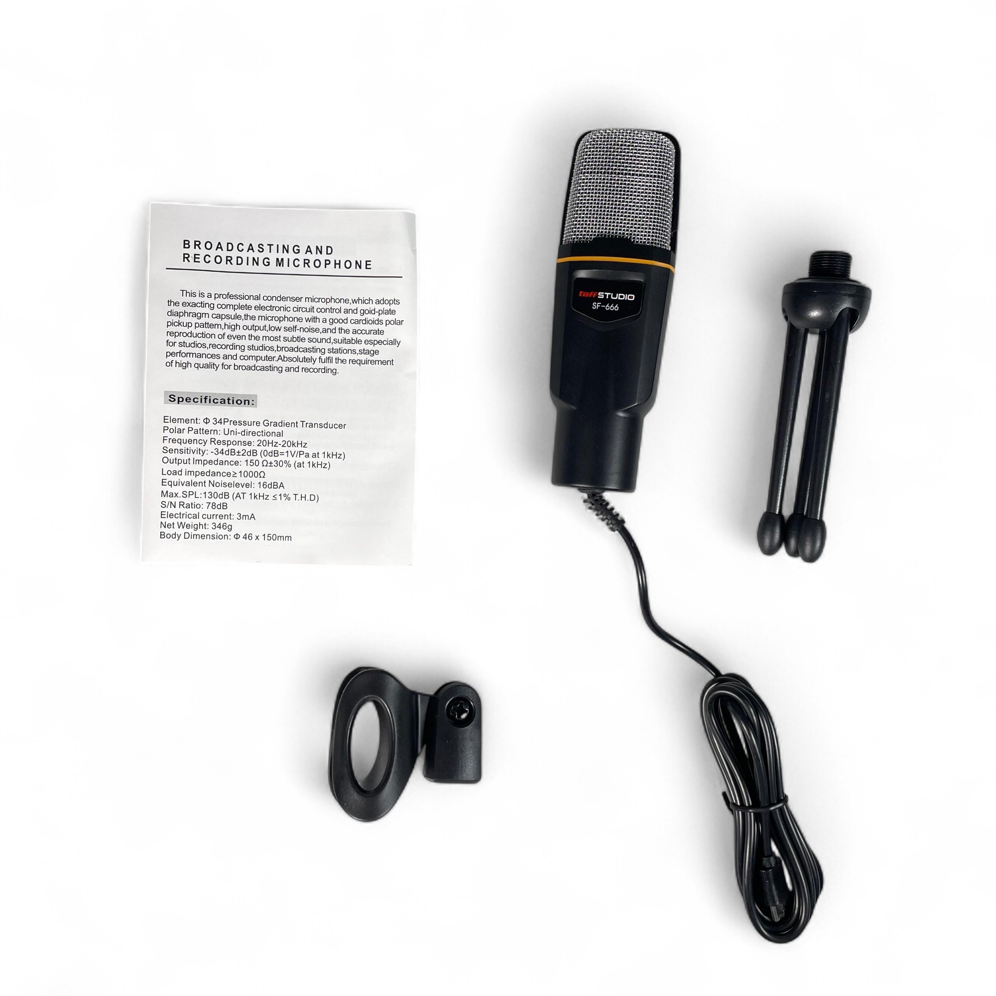 Gambar produk TaffSTUDIO Mikrofon Kondenser Microphone Condenser Podcast with Stand Type C - SF-666
