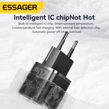 Gambar produk ESSAGER Kepala Charger Dual Port GaN Fast Charging PD USB Type C 20W - HMA01