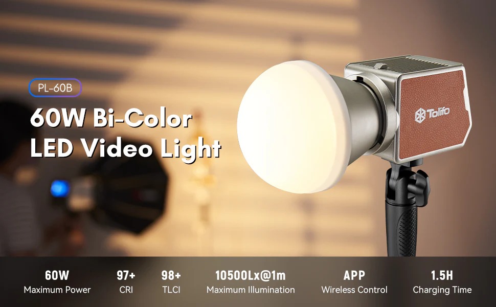 Gambar produk Tolifo Lampu Palm LED Bowens Video Light Bi-Color 2700-6500K 60W - PL-60B