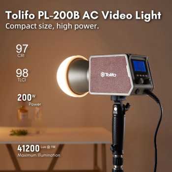 Gambar produk Tolifo Lampu Palm LED Bowens Video Light Bi-Color 2700-6500K 200W - PL-200BAC