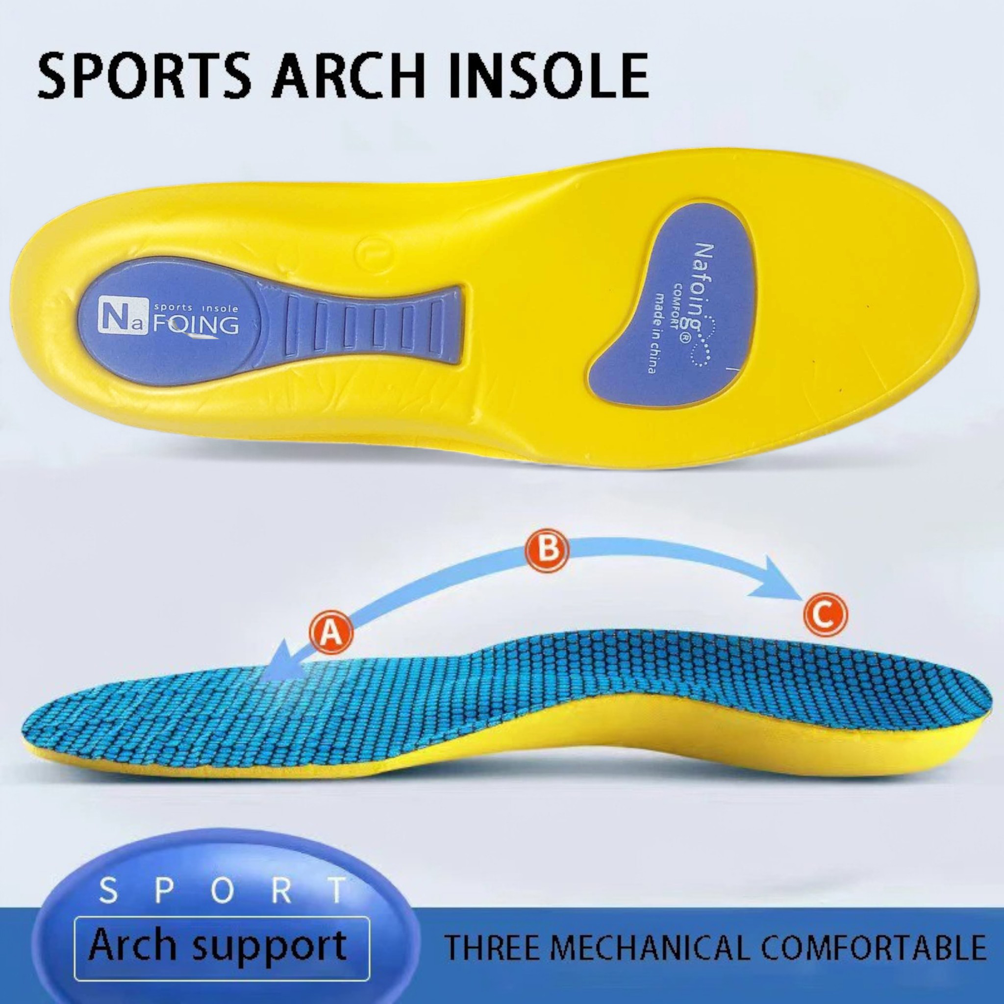 Gambar produk Nafoing Insole Sepatu Alas Kaki Orthopedic Sole Shock Absorption EVA 41-42 - EL05
