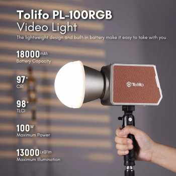 Tolifo Lampu Palm LED RGB Bowens Video Light 2700-6500K 100W - PL-100RGB