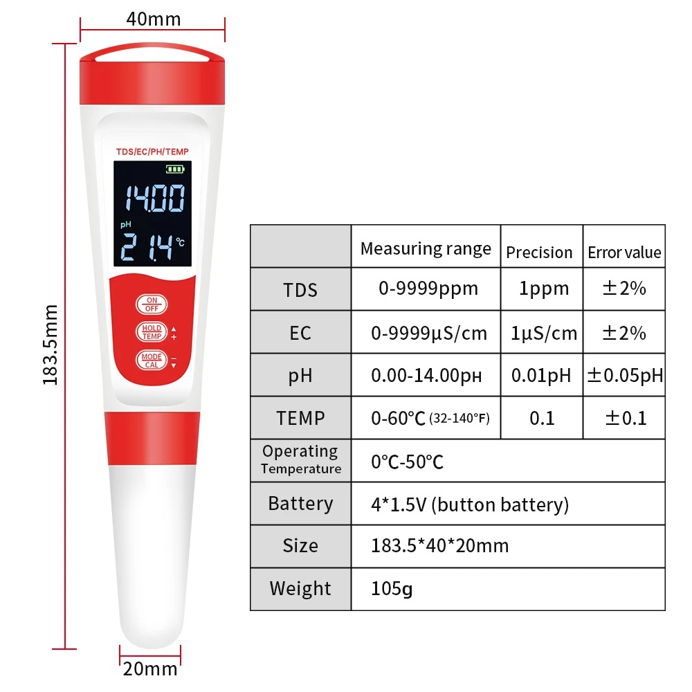 Gambar produk TOONEY Alat Pengetes Air Water Purity Quality Tester Digital 4in1 - TN359