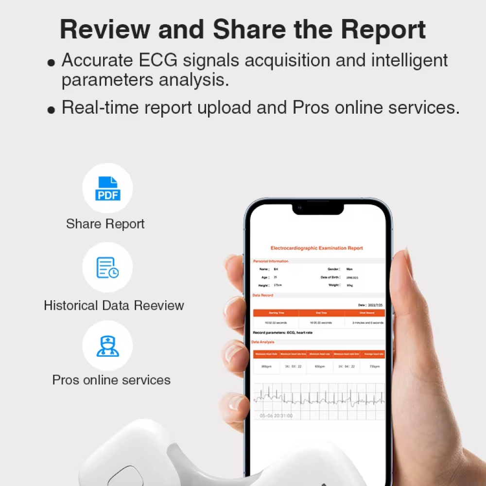 Gambar produk TMJD Alat Pengukur Detak Jantung EKG Wireless ECG Portable - ER1