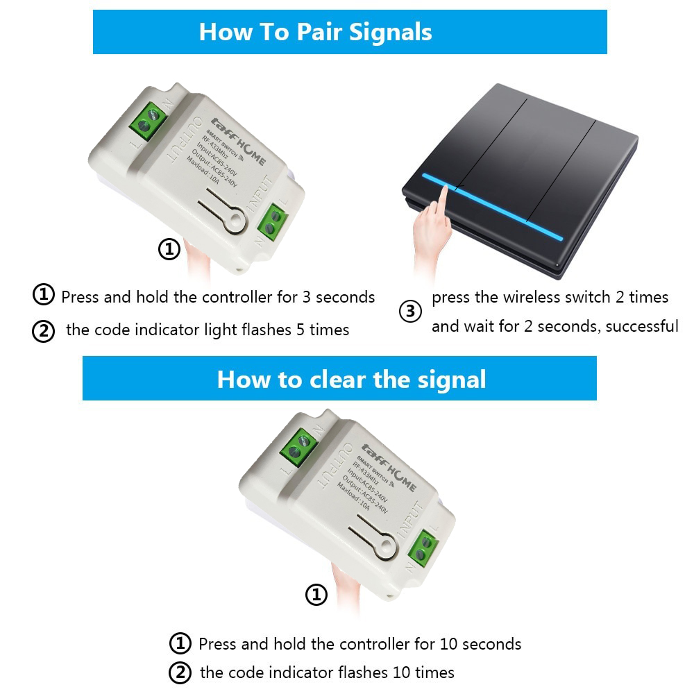 Gambar produk TaffHOME Saklar Lampu Wireless Dinding Tembok Lamp Switch RF 433MHz 3 Gang 3 Receiver - WHK01