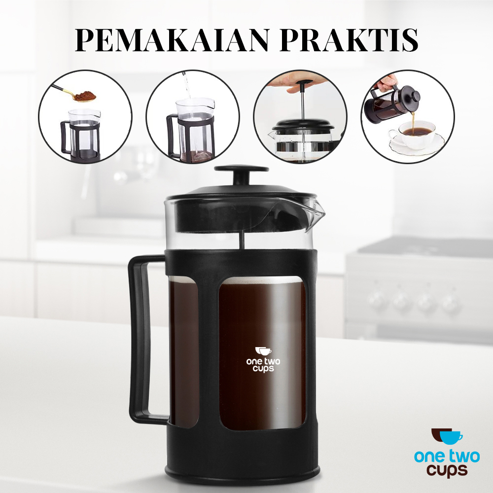 Gambar produk One Two Cups French Press Coffee Maker Pot Plunger Borosilicate 800ml - FN35