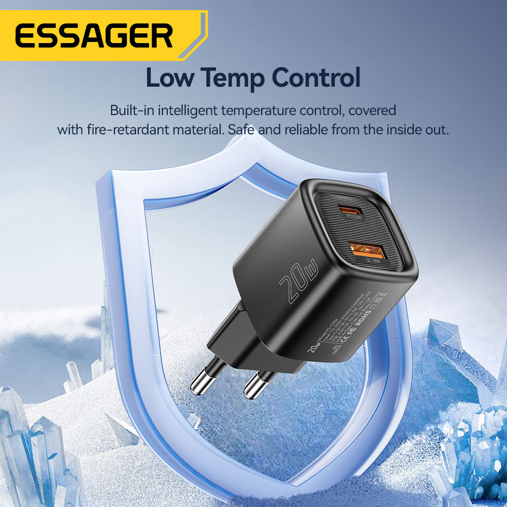 Gambar produk ESSAGER Kepala Charger Dual Port Fast Charging PD USB Type C 20W - ES-CD54