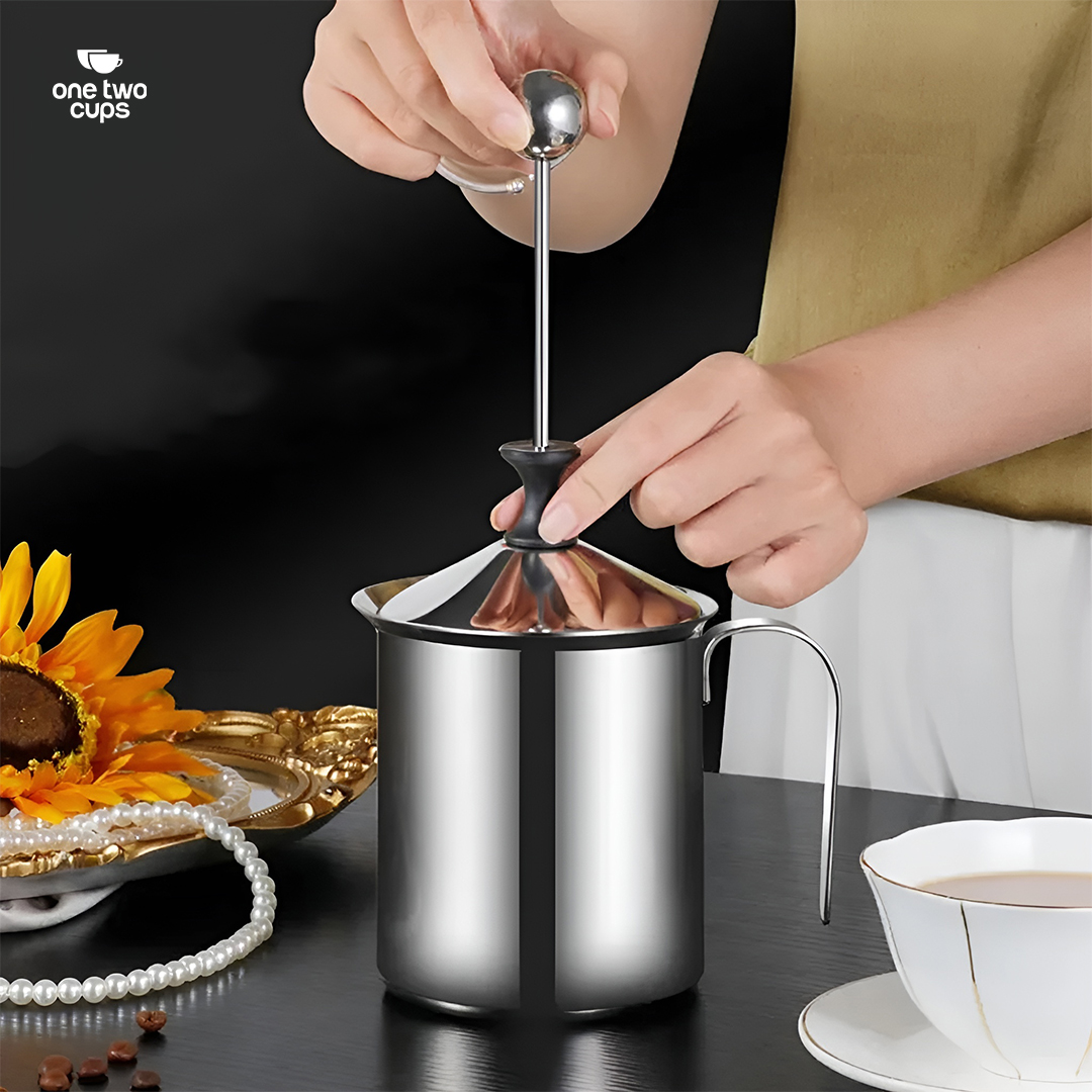 One Two Cups Gelas Kopi Milk Frother Stainless Steel 400ml - WZ0011 Gambar produk One Two Cups Gelas Kopi Milk Frother Stainless Steel 400ml - WZ0011