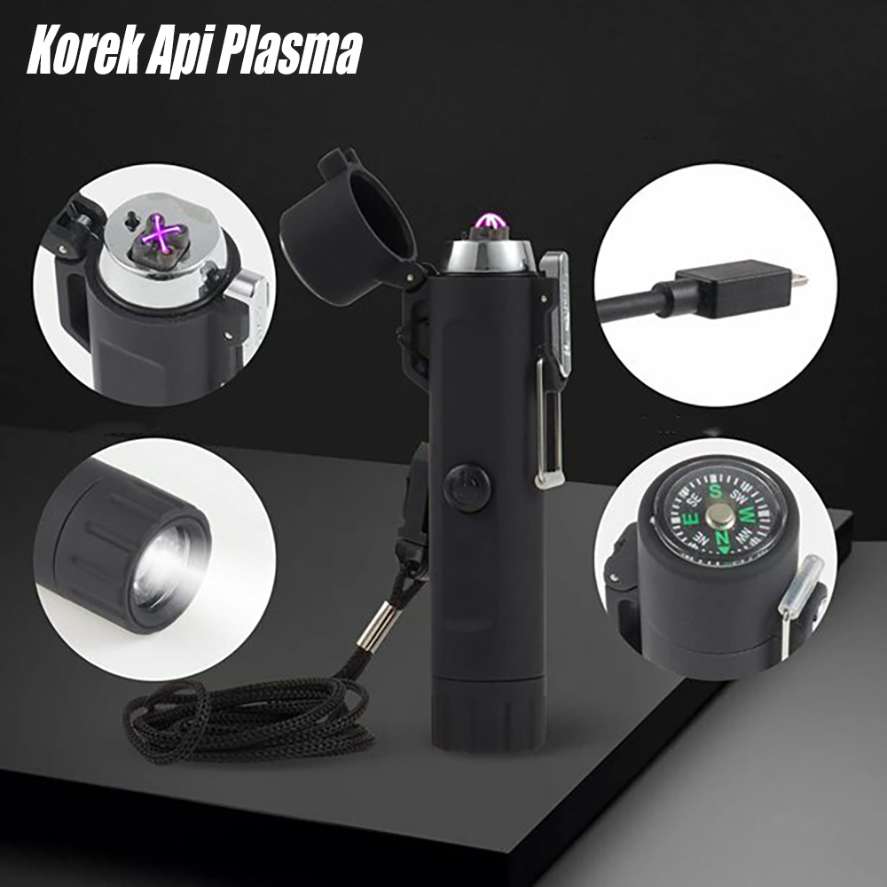 Gambar produk Focus Korek Api Elektrik Pulse Plasma Cross Double Arc with Senter LED - JL320