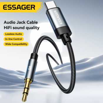 Gambar produk ESSAGER Kabel AUX 3.5mm Audio HiFi Premium Chip Braided 1M Type C - ES-YP22