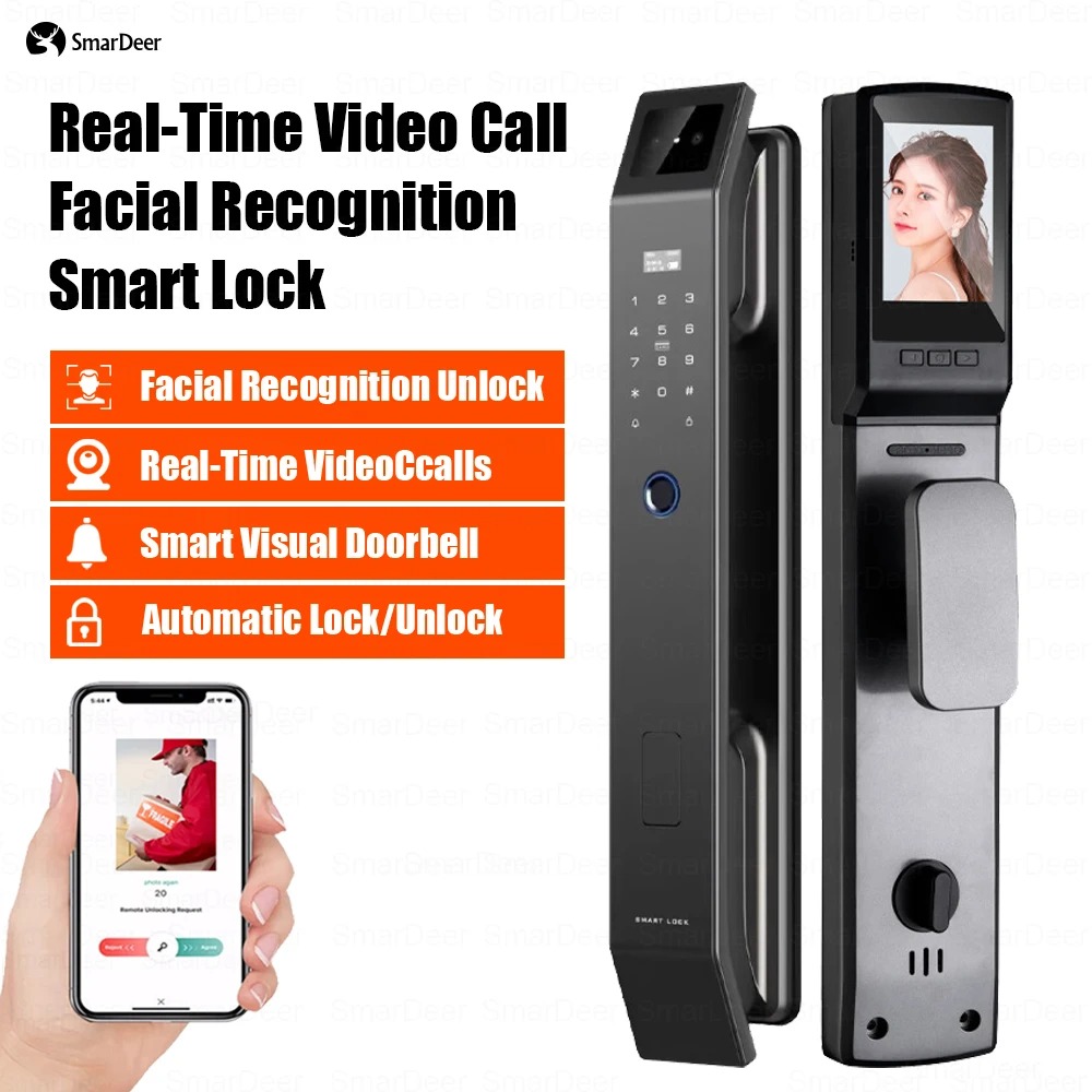 Gambar produk Smardeer Smart Door Lock Fingerprint Face Recognition Password Tuya - B35