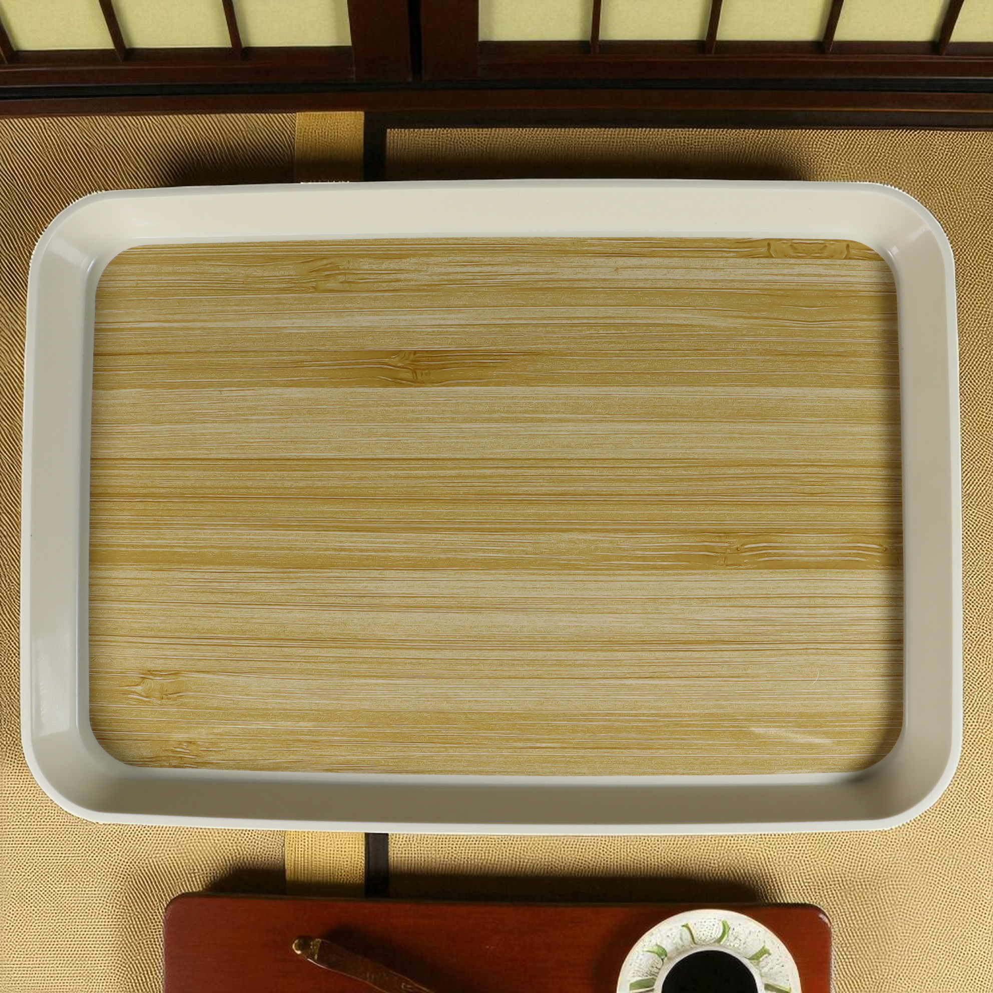 Gambar produk BANDEJA Tea Tray Japanese Wood Style Nampan Plastik Tatakan Gelas Teh M 31.5x21.8x2.4cm - BD027